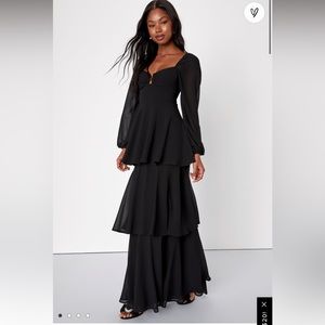 XL Lulus Tier to Enchant Black Long Sleeve Tiered Maxi Dress